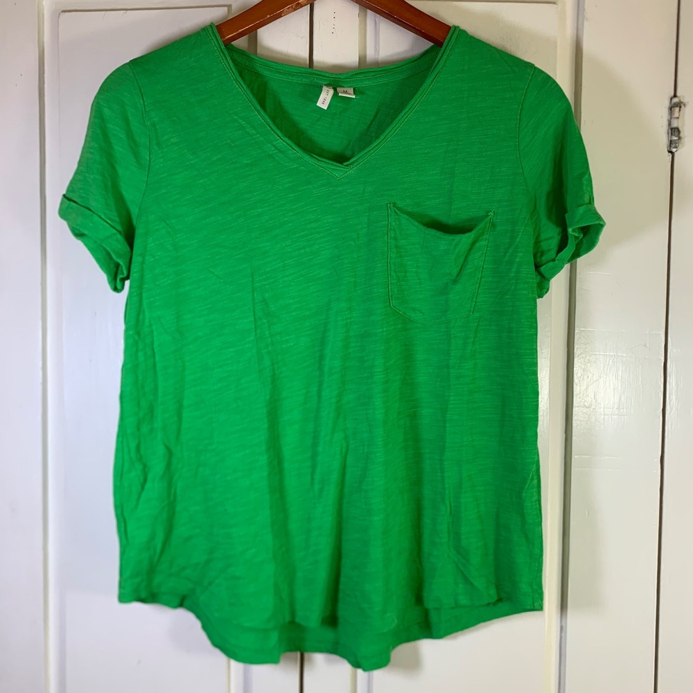 Cato Womens‎ Green Slub Knit V-Neck Short Sleeve Pocket Tee Shirt Size M